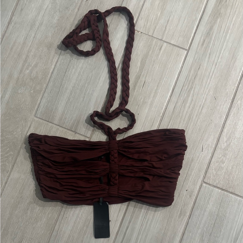 Maroon Strapless Braided Top
